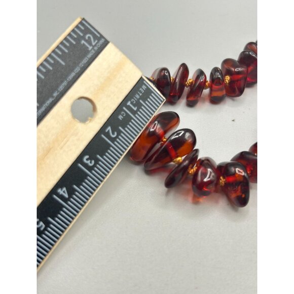 Graduated Amber Necklace Cherry Red Amber Nuggets Hand Knotted Beaded Jewelry - Picture 7 of 9